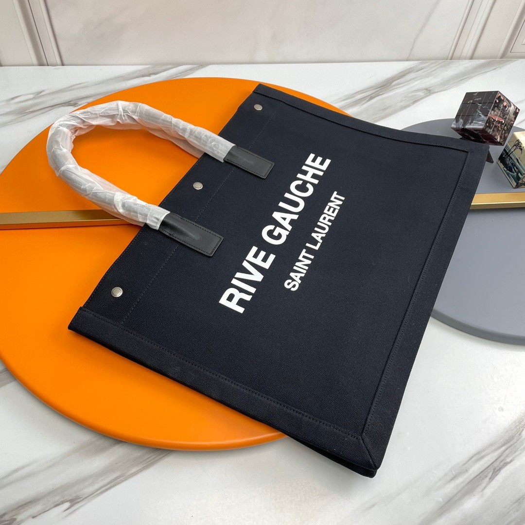 Sa**t Lau*nt rive gauche tote bag in black linen and leather