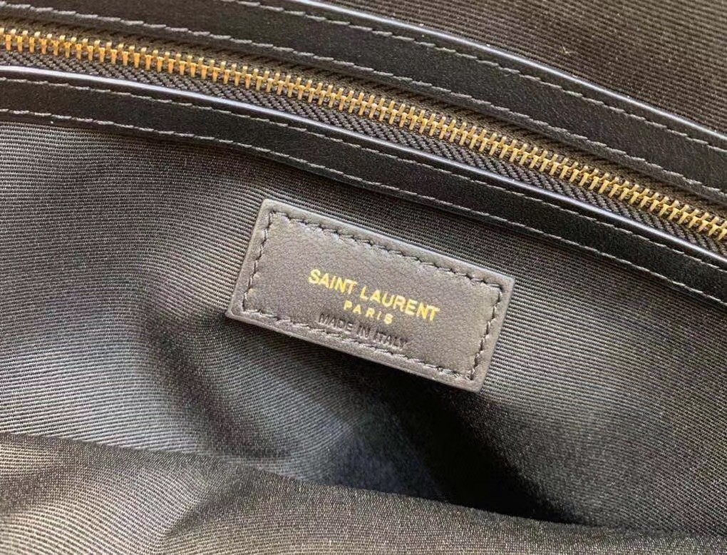 Sa**t Lau*nt tag shopping bag in canvas and black leather