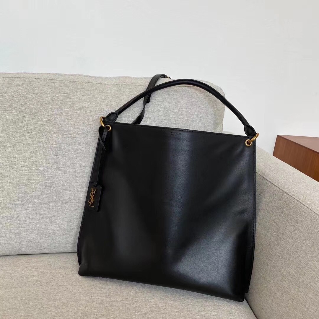 Sa**t Lau*nt tag hobo bag in black calfskin