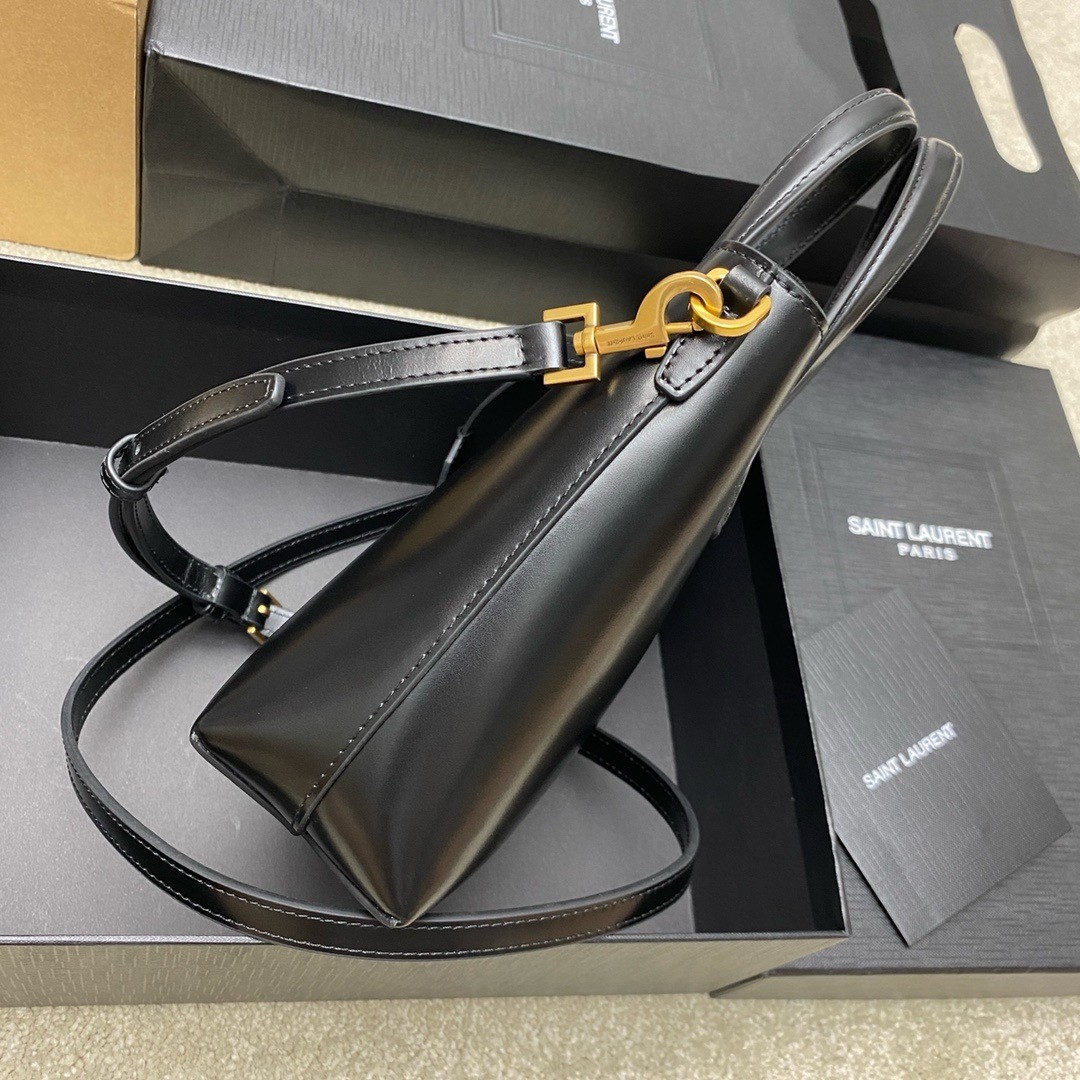 Sa**t Lau*nt mini toy shopping bag in black calfskin