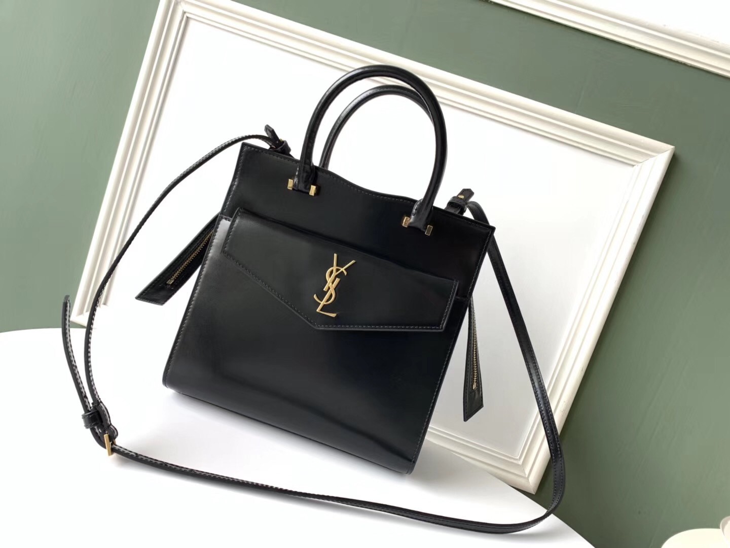 Sa**t Lau*nt small uptown tote in black calfskin