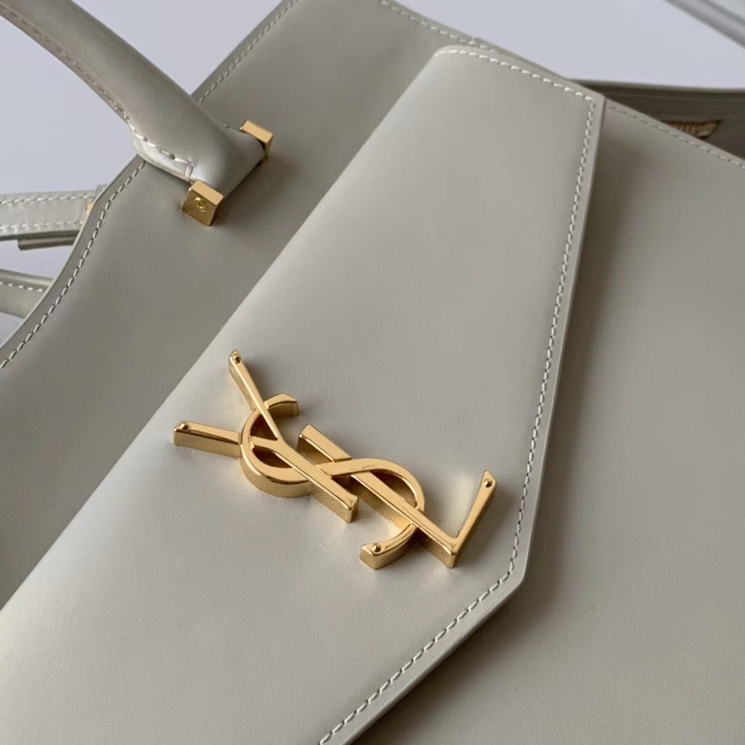 Sa**t Lau*nt uptown medium tote in blanc calfskin