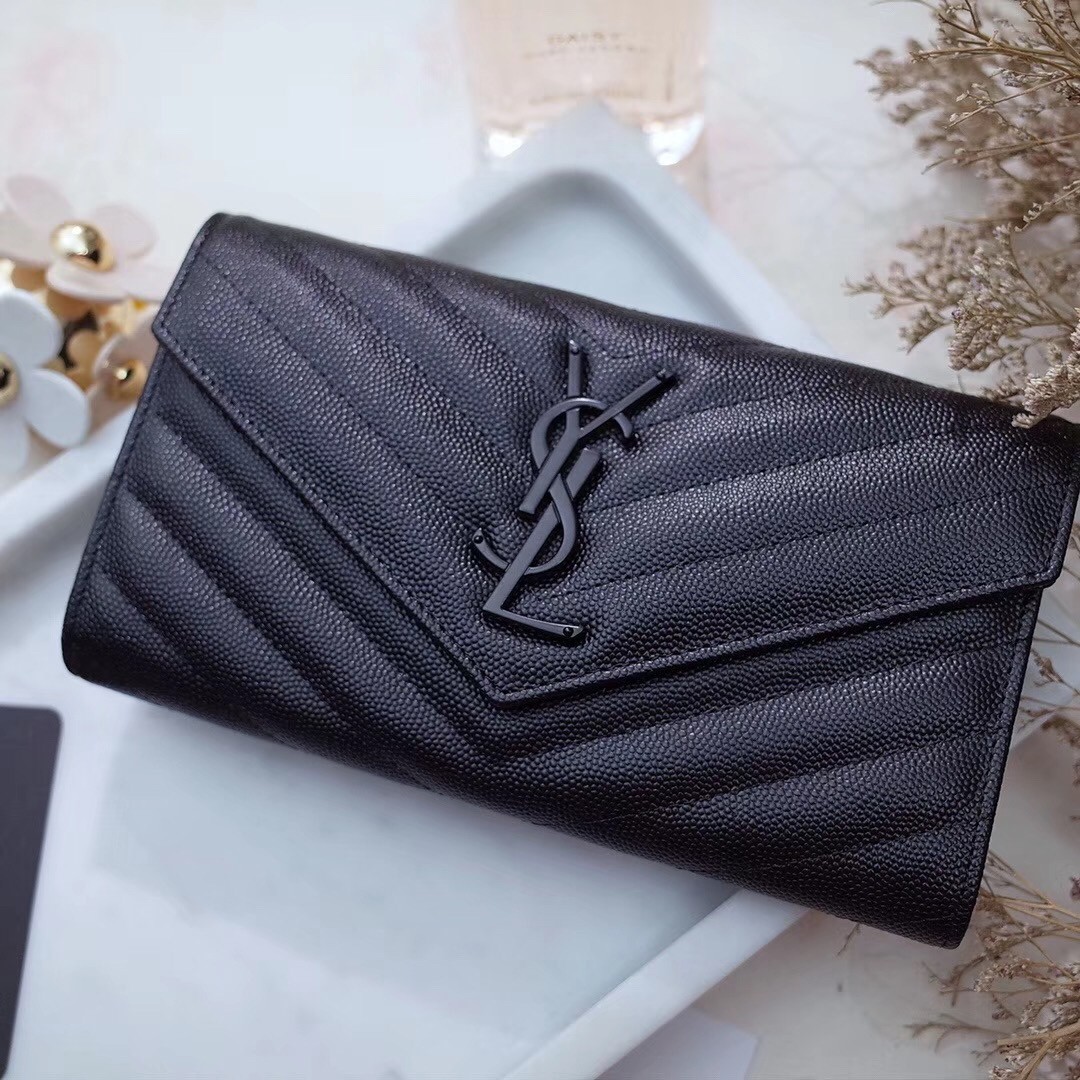 Sa**t Lau*nt large monogram flap all black wallet