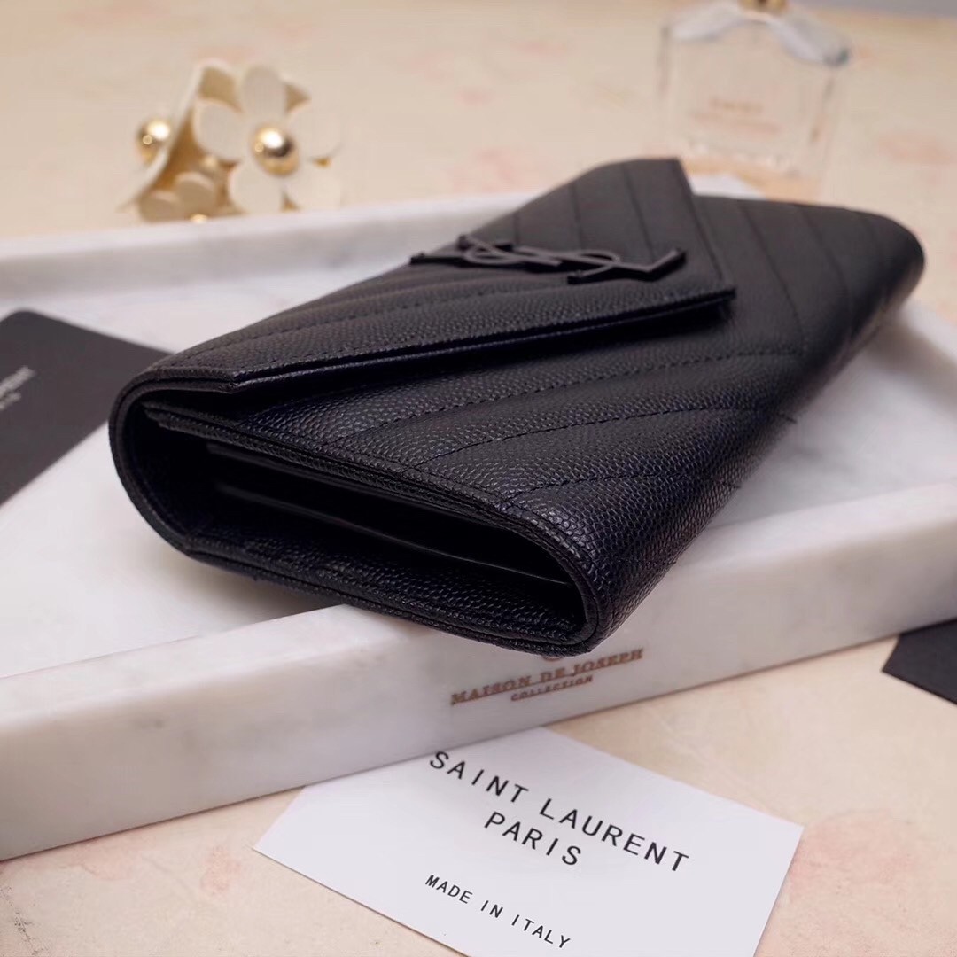 Sa**t Lau*nt large monogram flap all black wallet