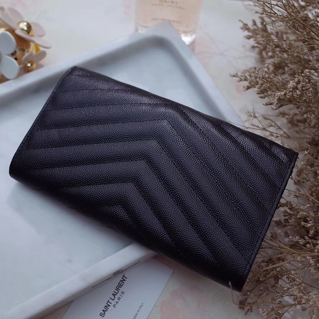 Sa**t Lau*nt large monogram flap all black wallet