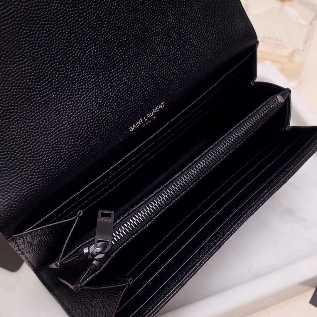 Sa**t Lau*nt large monogram flap all black wallet