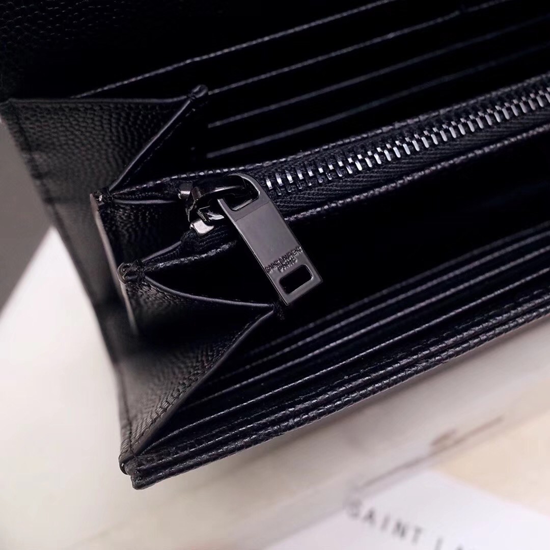 Sa**t Lau*nt large monogram flap all black wallet
