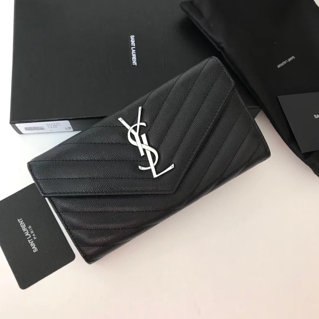 Sa**t Lau*nt large monogram flap wallet in noir grained leather