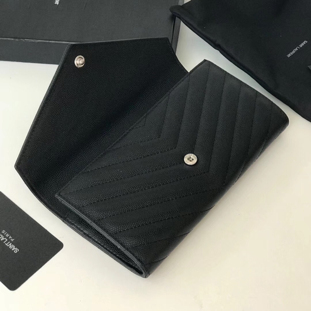 Sa**t Lau*nt large monogram flap wallet in noir grained leather