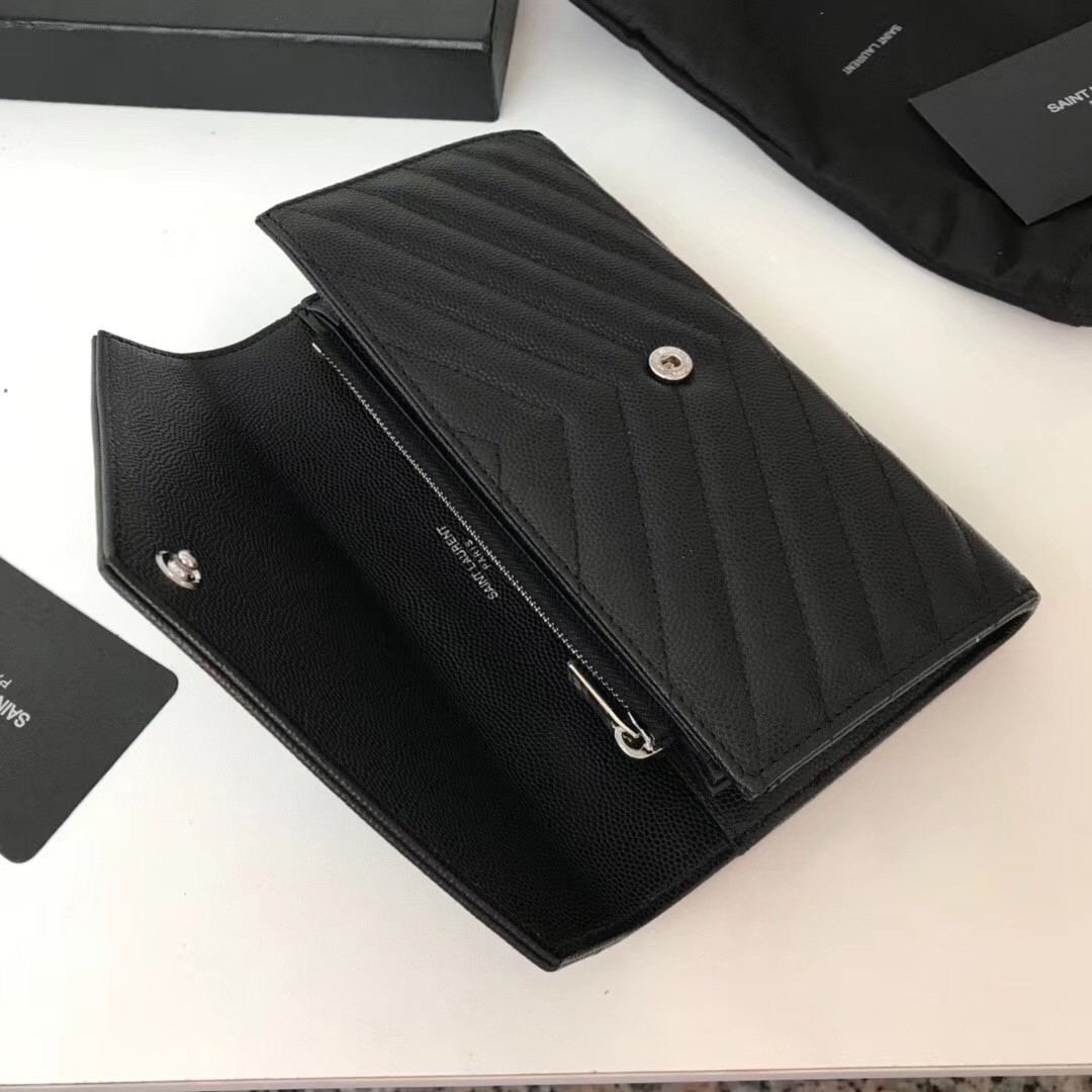 Sa**t Lau*nt large monogram flap wallet in noir grained leather