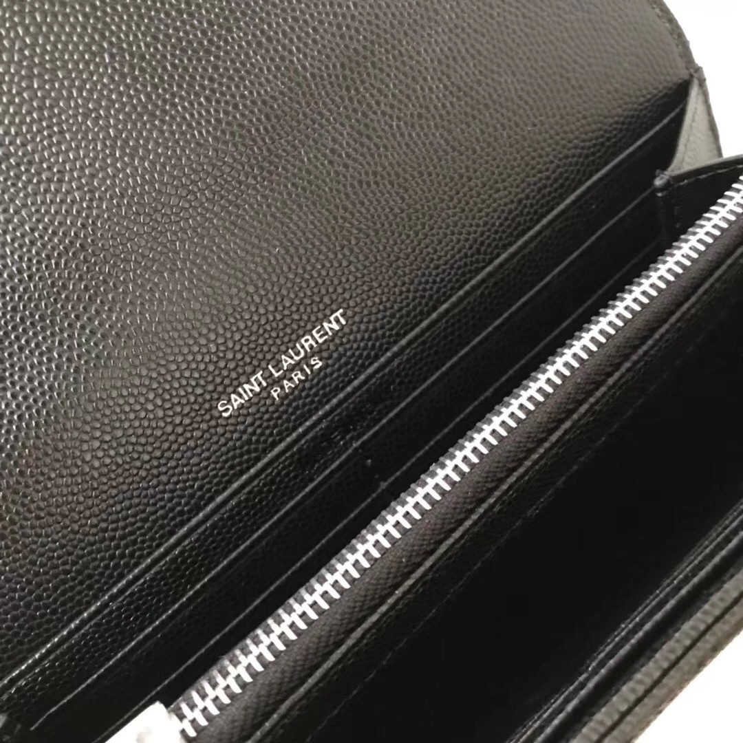 Sa**t Lau*nt large monogram flap wallet in noir grained leather