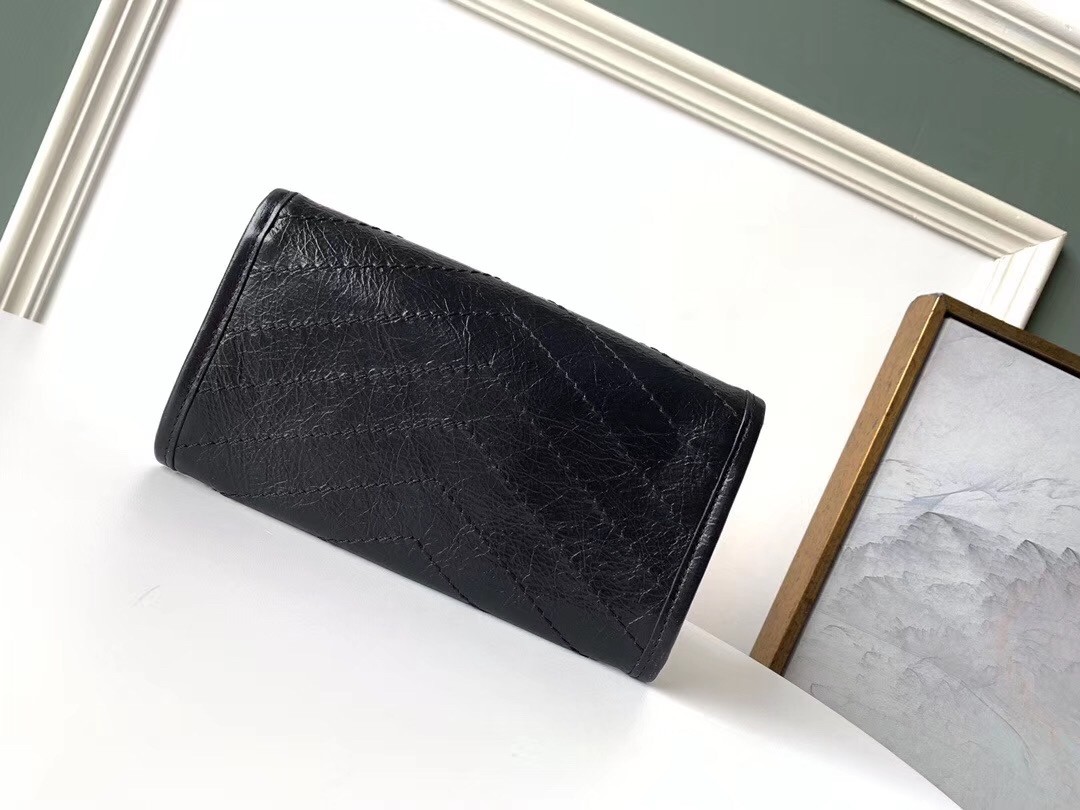 Sa**t Lau*nt niki large wallet in black crinkled vintage leather