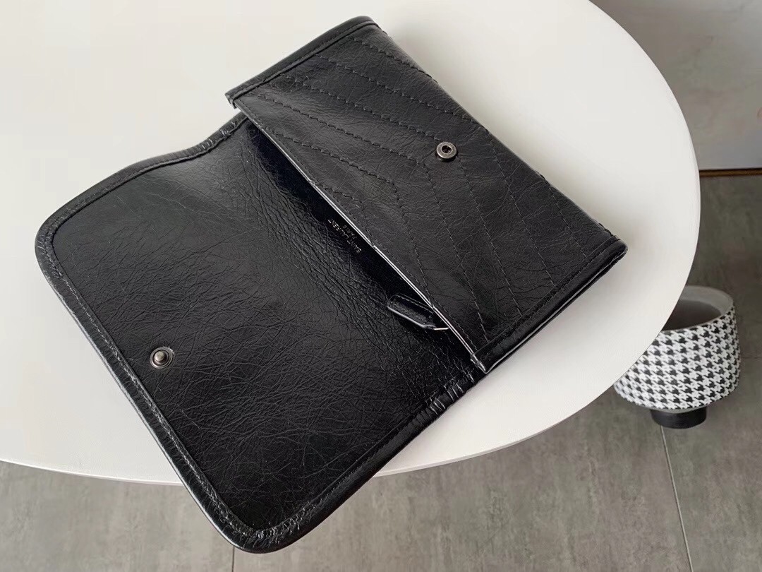 Sa**t Lau*nt niki large wallet in black crinkled vintage leather