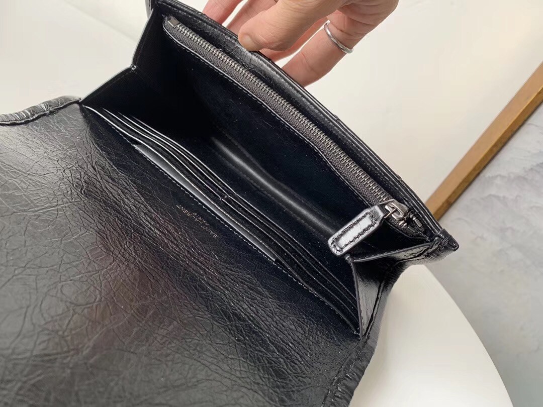 Sa**t Lau*nt niki large wallet in black crinkled vintage leather