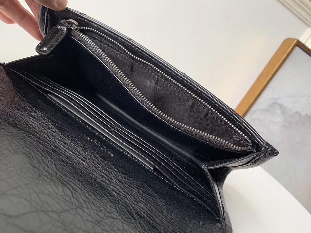 Sa**t Lau*nt niki large wallet in black crinkled vintage leather