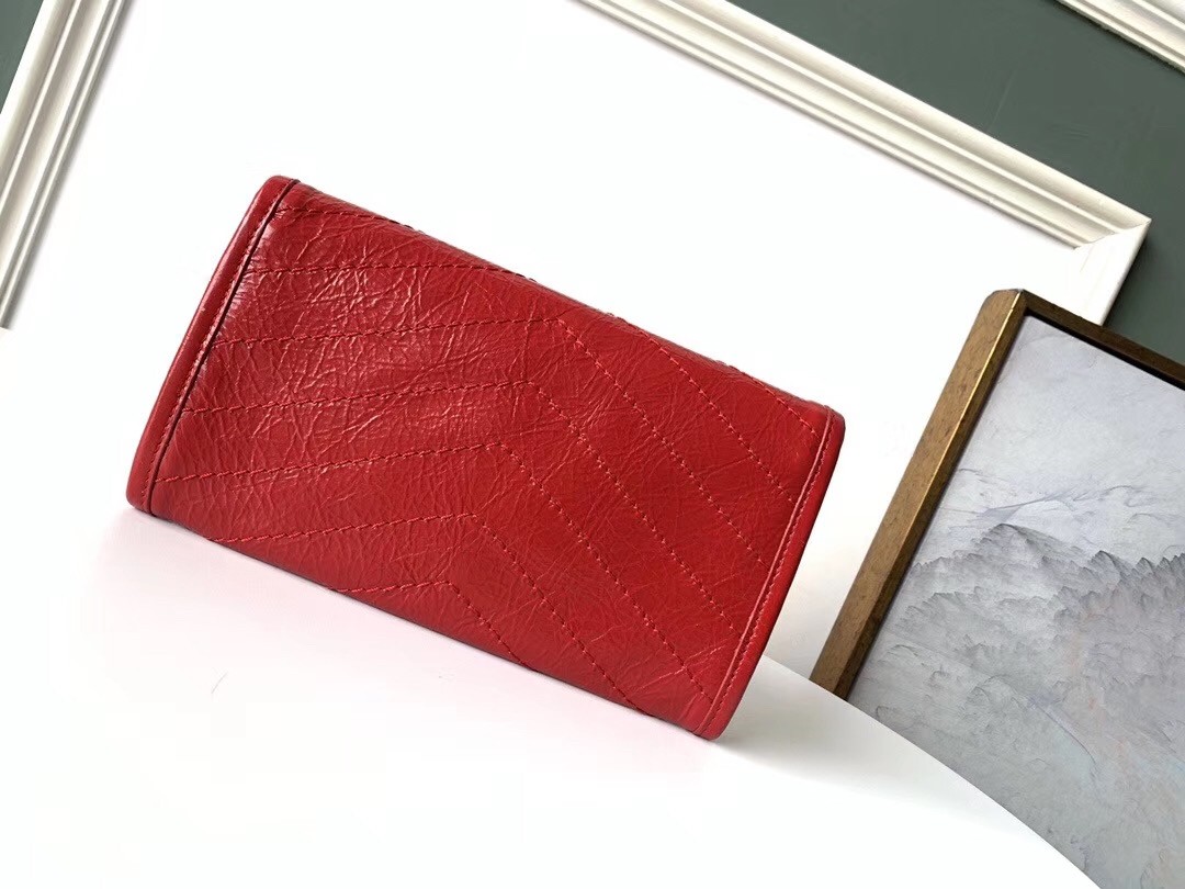 Sa**t Lau*nt niki large wallet in red crinkled vintage leather