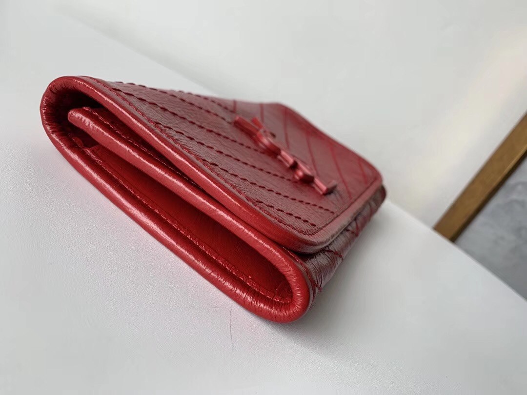 Sa**t Lau*nt niki large wallet in red crinkled vintage leather