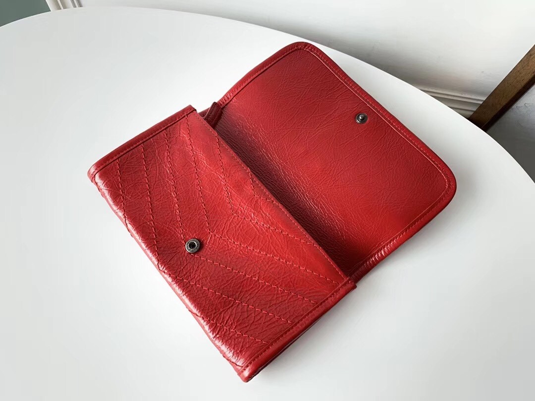 Sa**t Lau*nt niki large wallet in red crinkled vintage leather