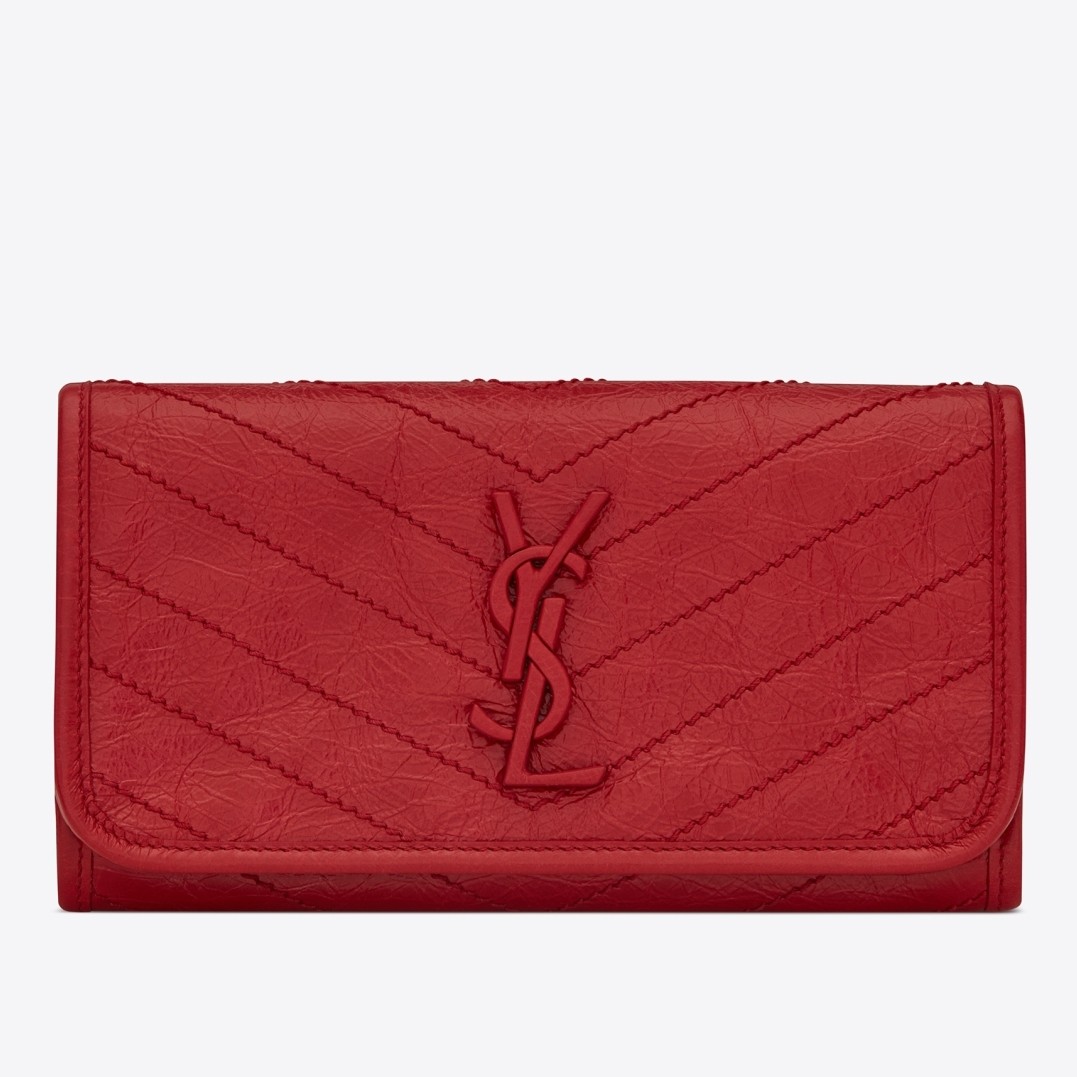 Sa**t Lau*nt niki large wallet in red crinkled vintage leather