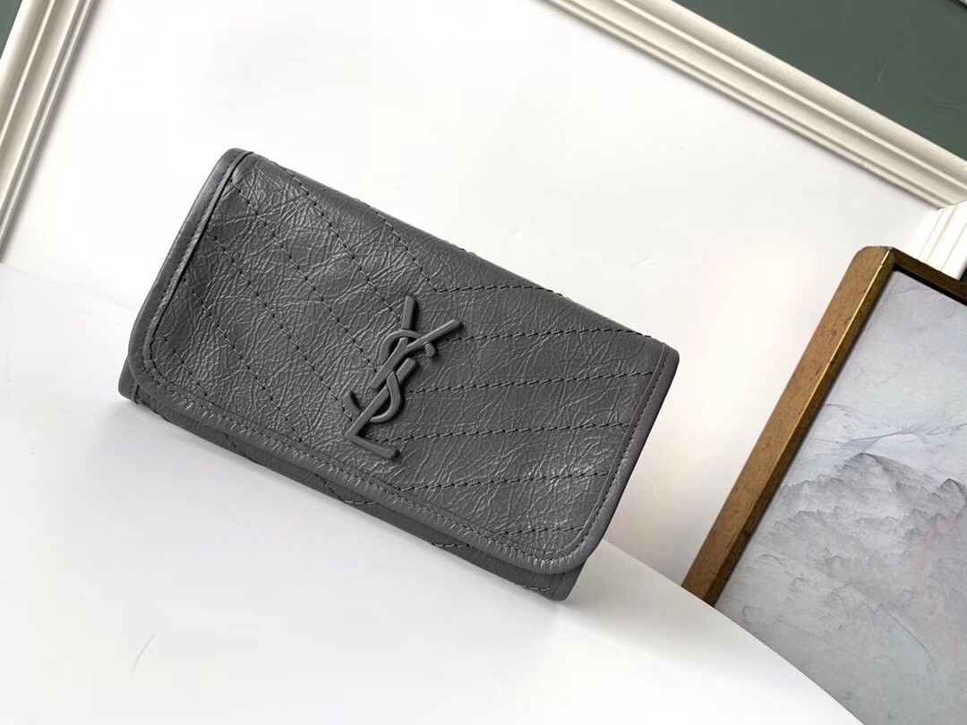 Sa**t Lau*nt niki large wallet in storm crinkled vintage leather