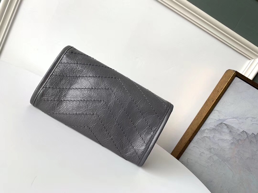 Sa**t Lau*nt niki large wallet in storm crinkled vintage leather