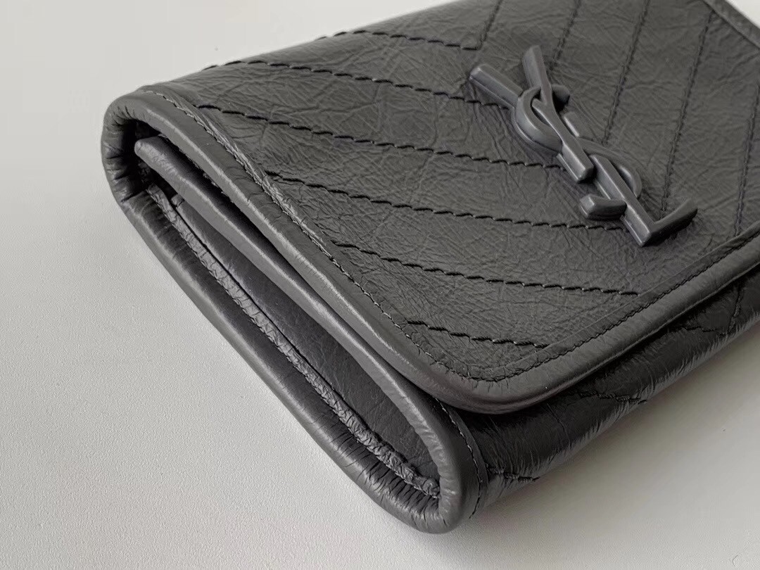Sa**t Lau*nt niki large wallet in storm crinkled vintage leather