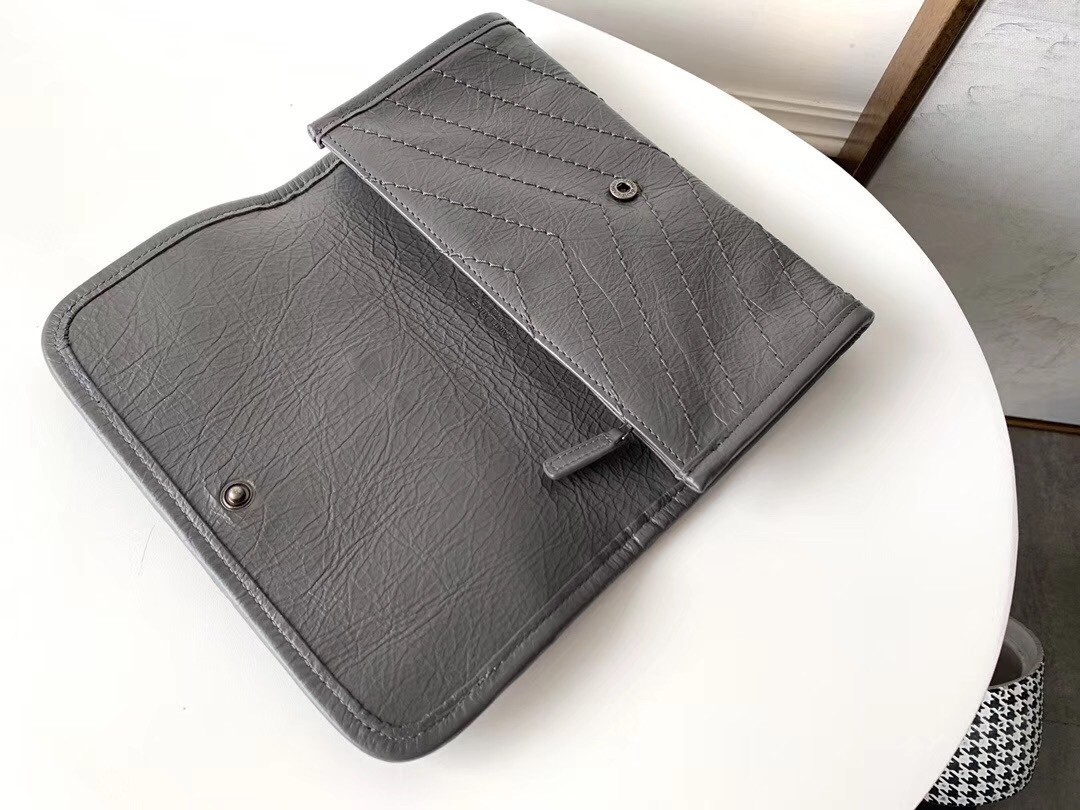 Sa**t Lau*nt niki large wallet in storm crinkled vintage leather
