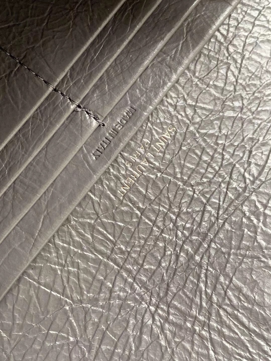 Sa**t Lau*nt niki large wallet in storm crinkled vintage leather