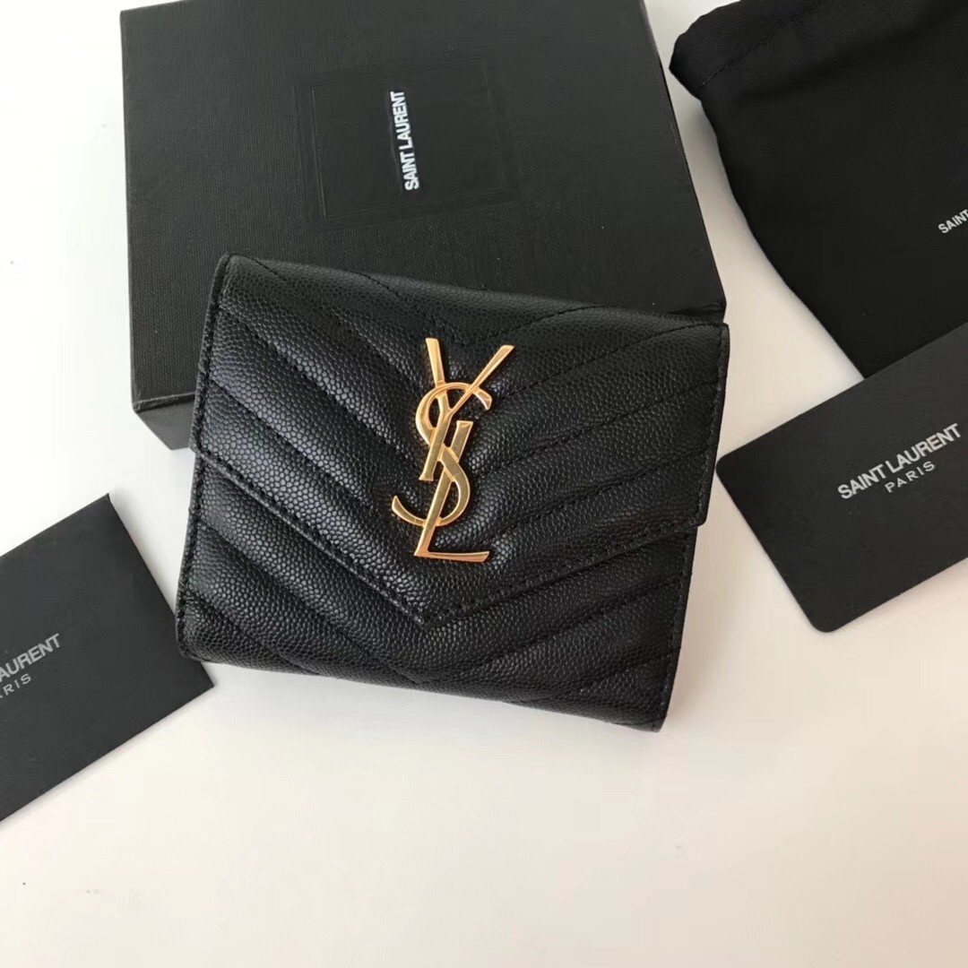 Sa**t Lau*nt compact tri fold wallet in black leather