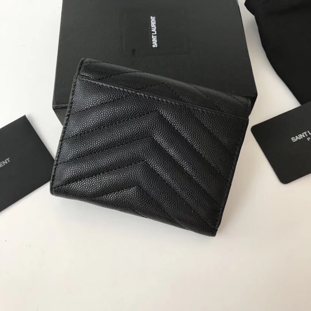 Sa**t Lau*nt compact tri fold wallet in black leather