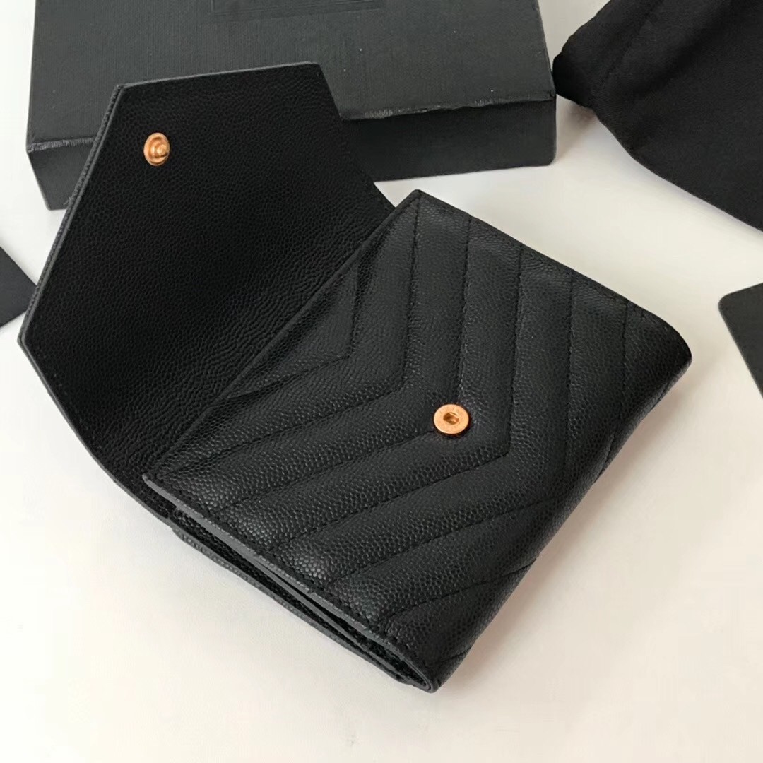 Sa**t Lau*nt compact tri fold wallet in black leather