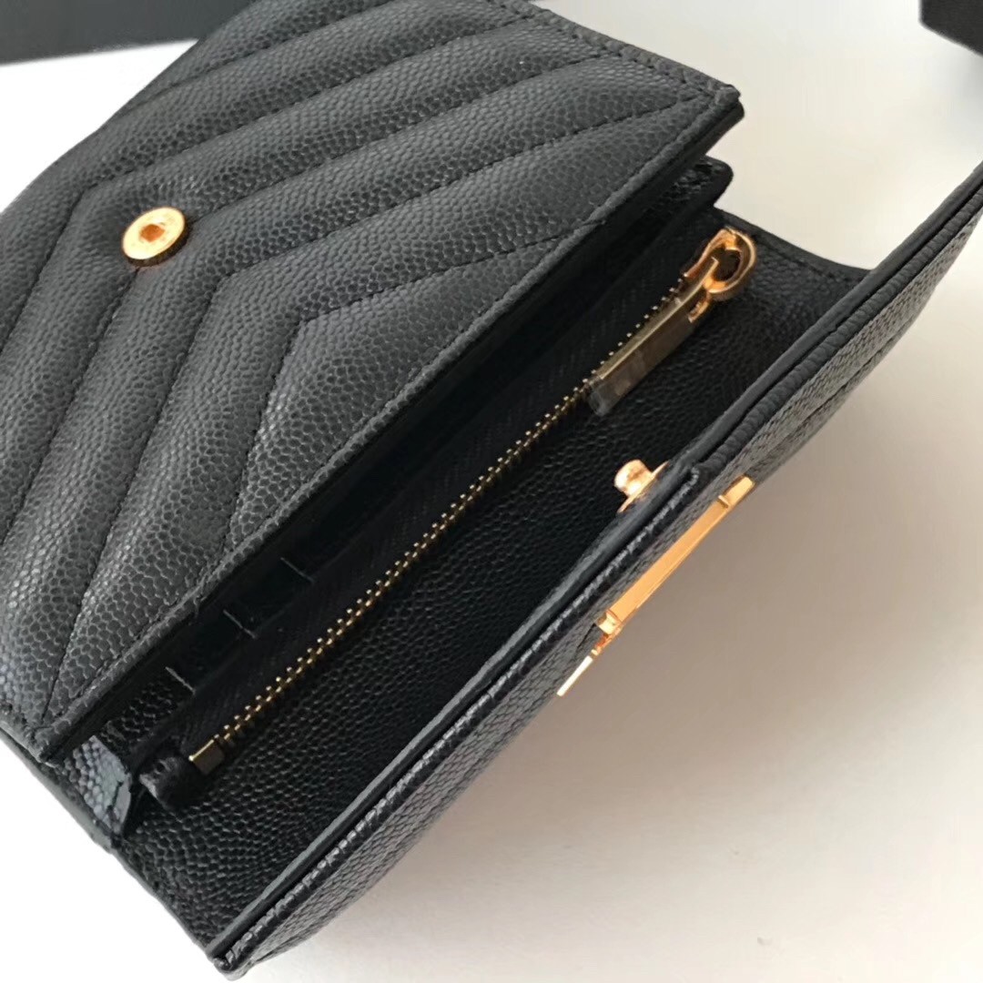 Sa**t Lau*nt compact tri fold wallet in black leather