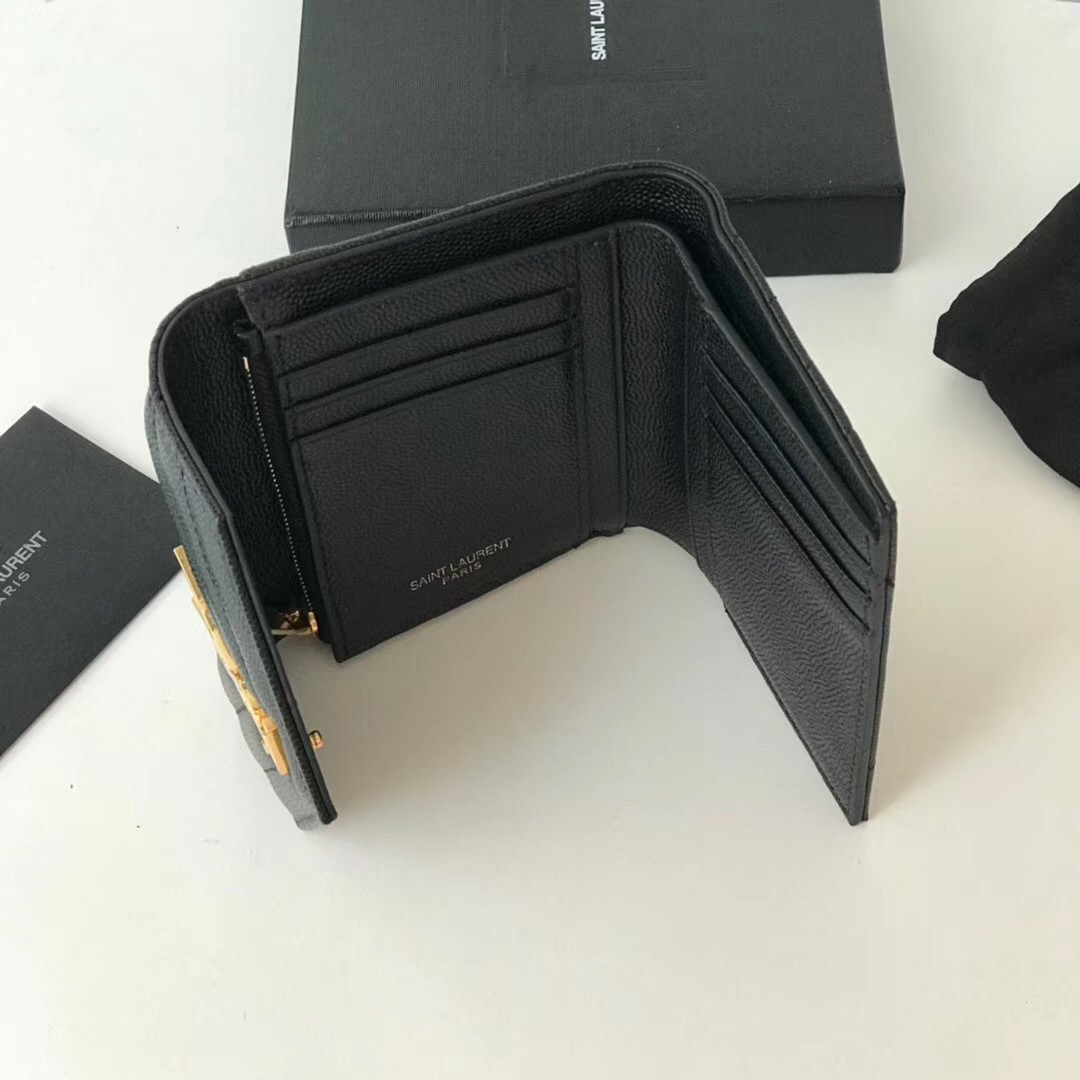 Sa**t Lau*nt compact tri fold wallet in black leather