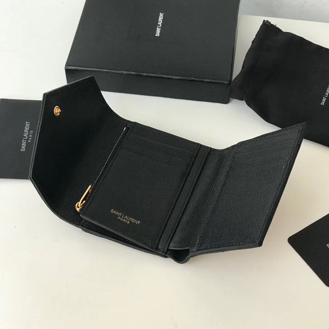 Sa**t Lau*nt compact tri fold wallet in black leather