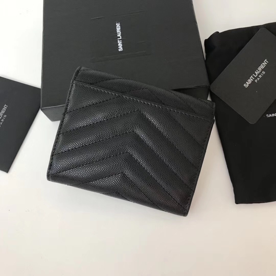 Sa**t Lau*nt compact tri fold wallet in noir leather