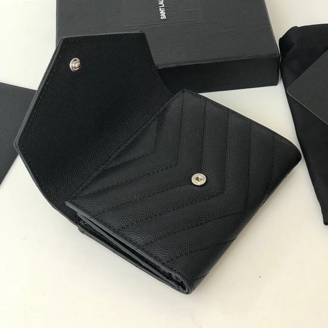 Sa**t Lau*nt compact tri fold wallet in noir leather
