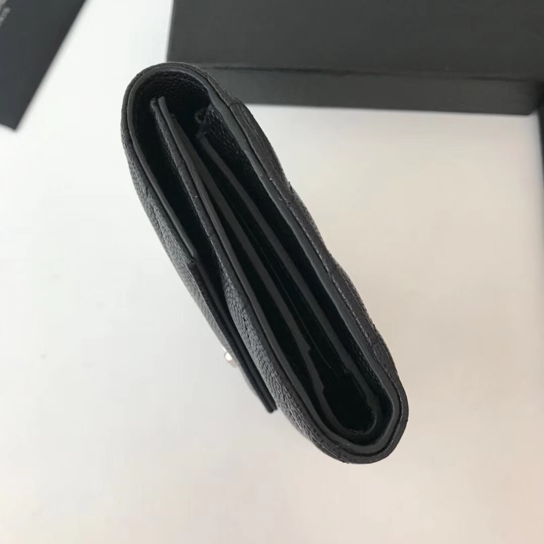 Sa**t Lau*nt compact tri fold wallet in noir leather