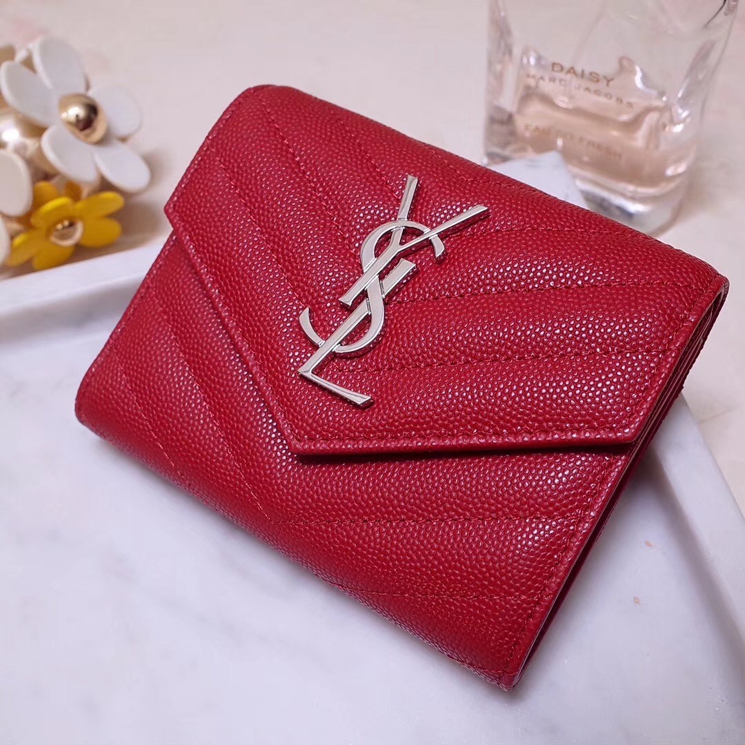 Sa**t Lau*nt compact tri fold wallet in red leather