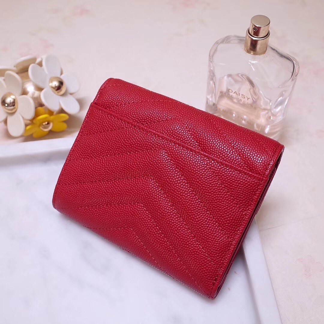 Sa**t Lau*nt compact tri fold wallet in red leather