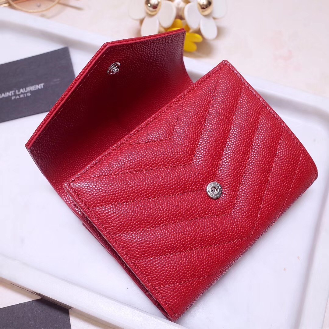 Sa**t Lau*nt compact tri fold wallet in red leather