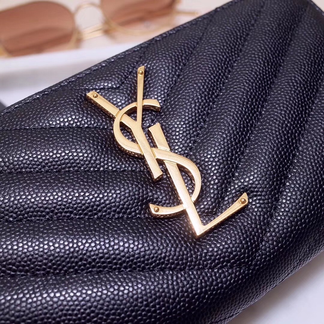 Sa**t Lau*nt monogram zip around wallet in black grained leather