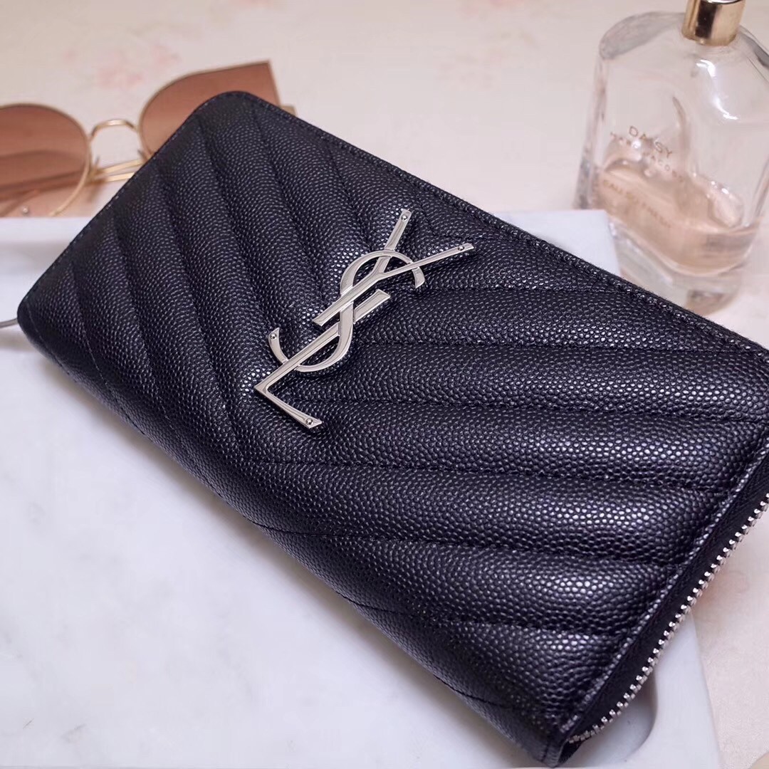 Sa**t Lau*nt monogram zip around wallet in noir grained leather