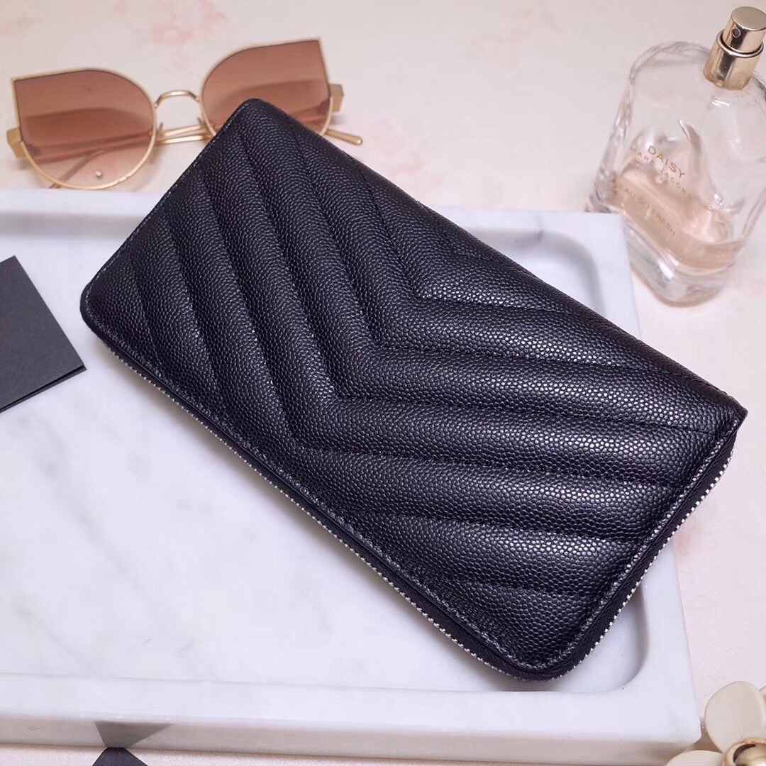 Sa**t Lau*nt monogram zip around wallet in noir grained leather