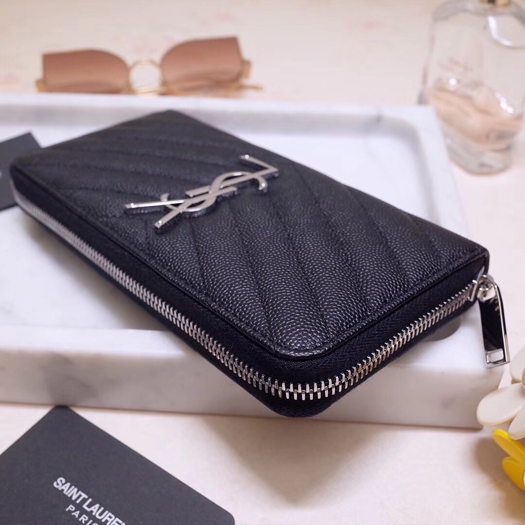 Sa**t Lau*nt monogram zip around wallet in noir grained leather