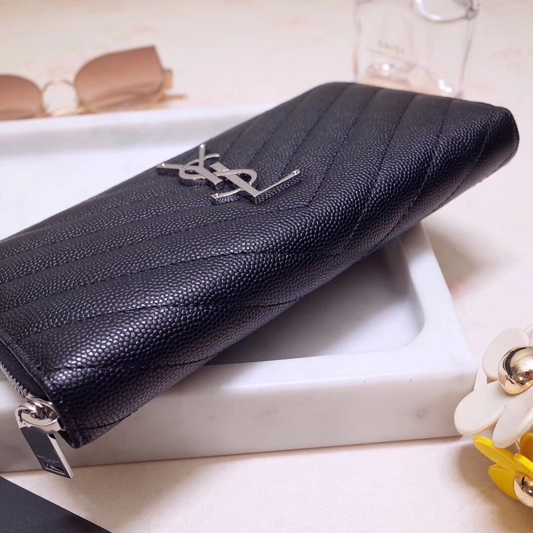 Sa**t Lau*nt monogram zip around wallet in noir grained leather