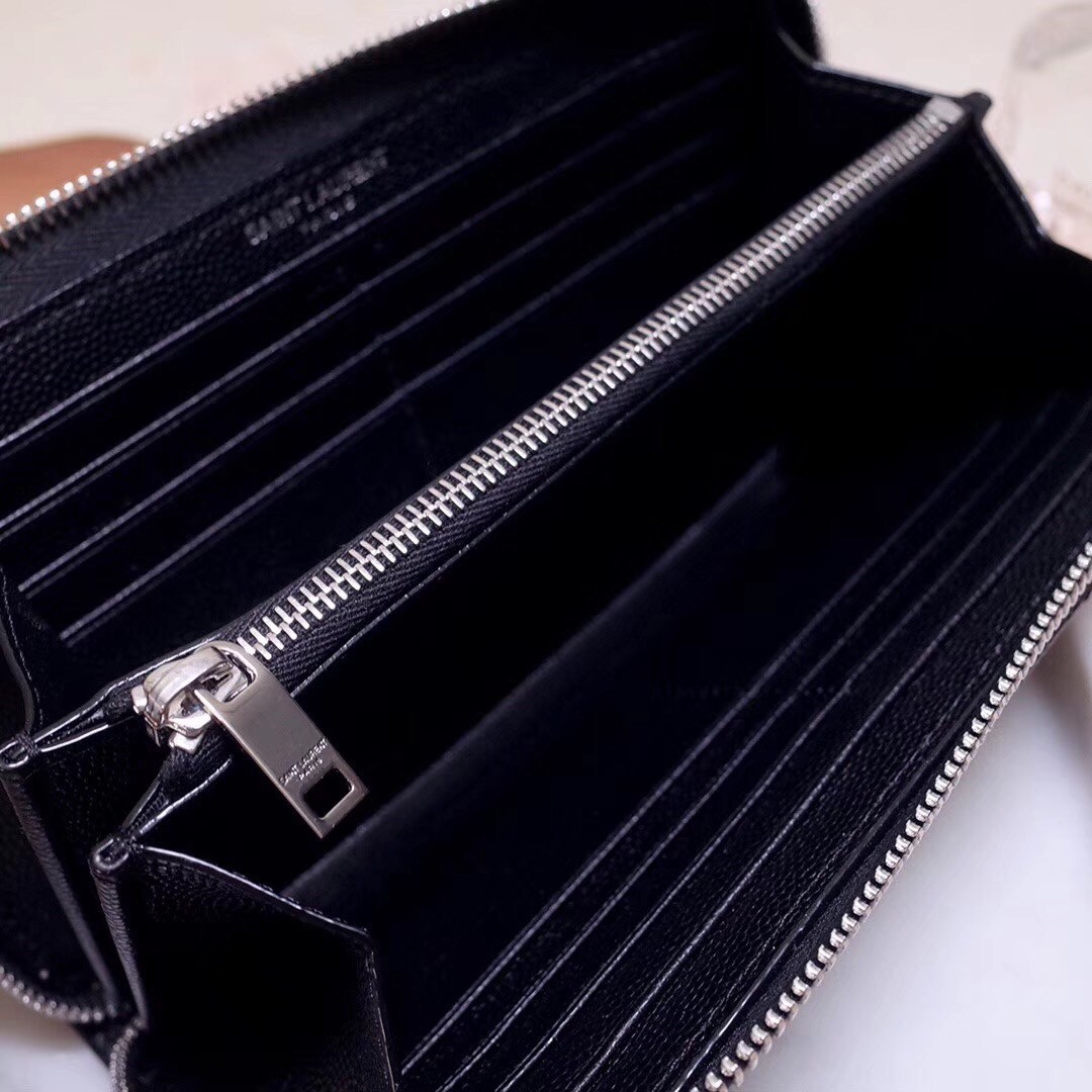 Sa**t Lau*nt monogram zip around wallet in noir grained leather