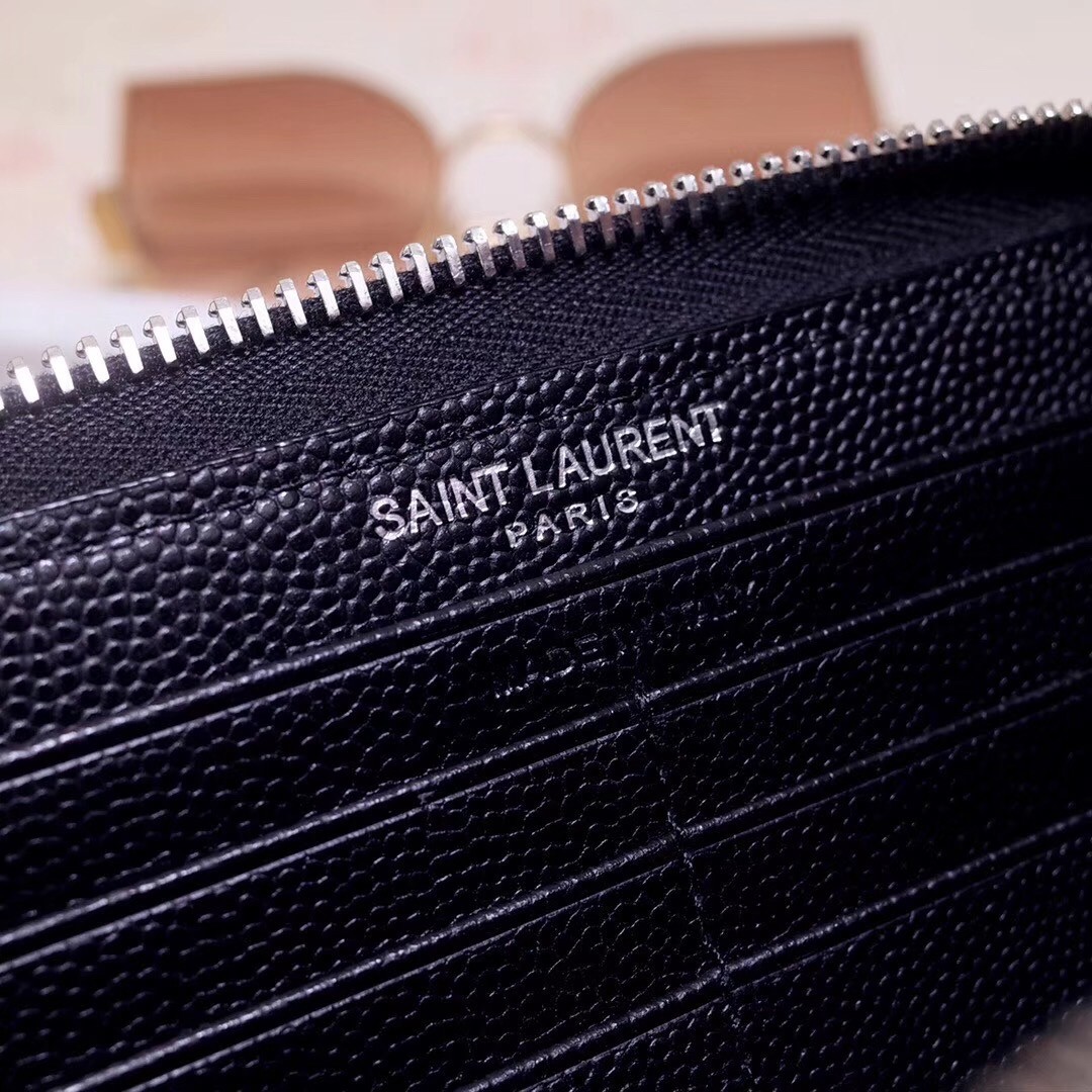 Sa**t Lau*nt monogram zip around wallet in noir grained leather