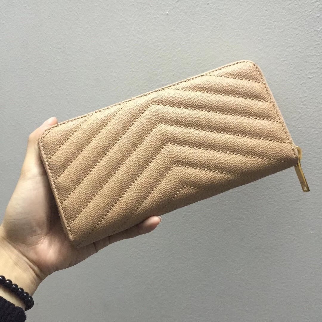 Sa**t Lau*nt monogram zip around wallet in powder grained leather