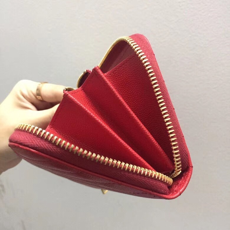 Sa**t Lau*nt monogram zip around wallet in red grained leather
